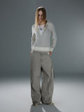 Contrast Embroidered Straight Cargo Pants — image 1