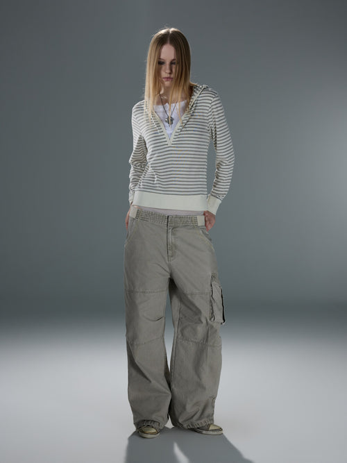 Contrast Embroidered Straight Cargo Pants — image 1