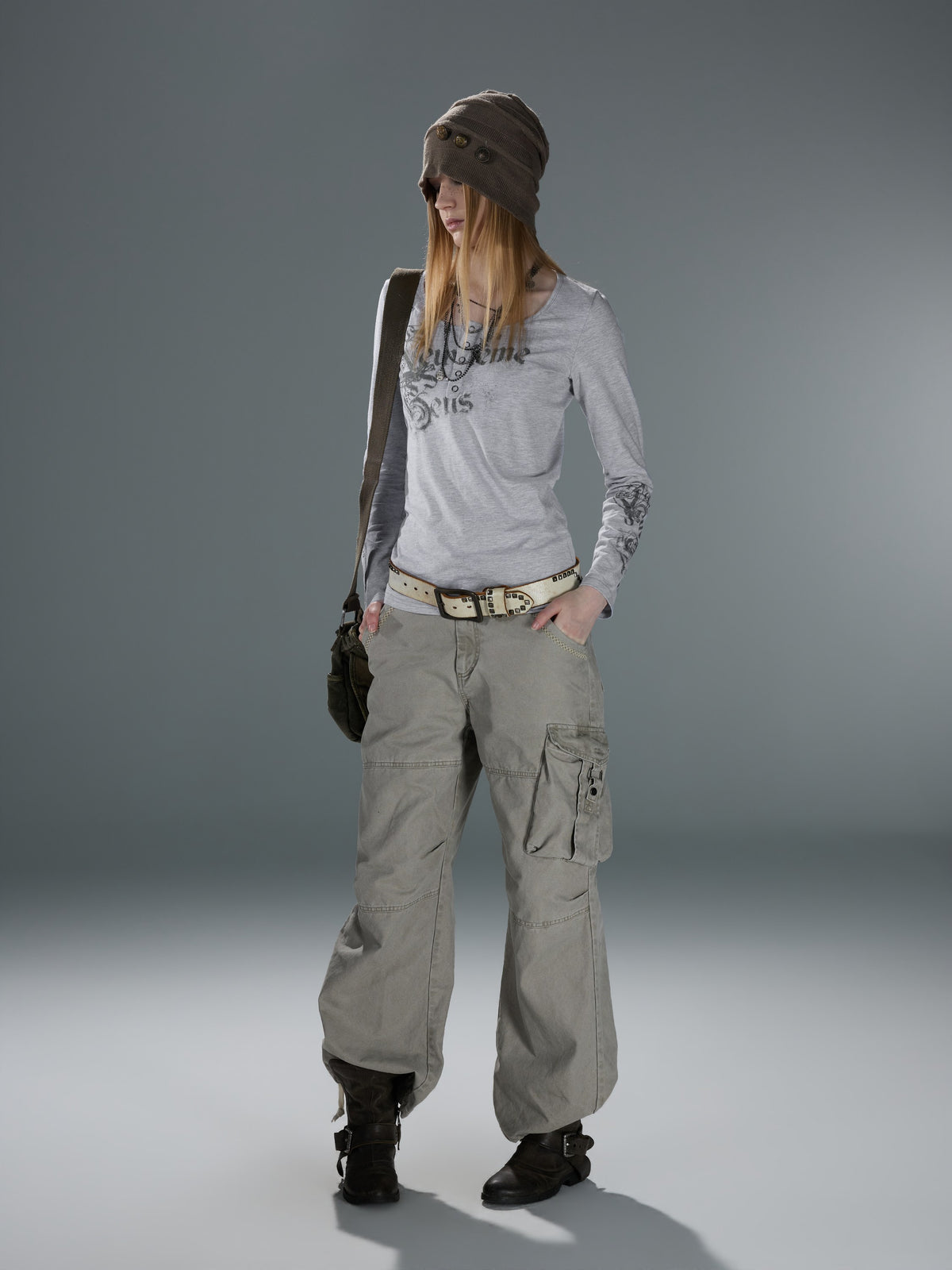 Contrast Embroidered Straight Cargo Pants — image 4