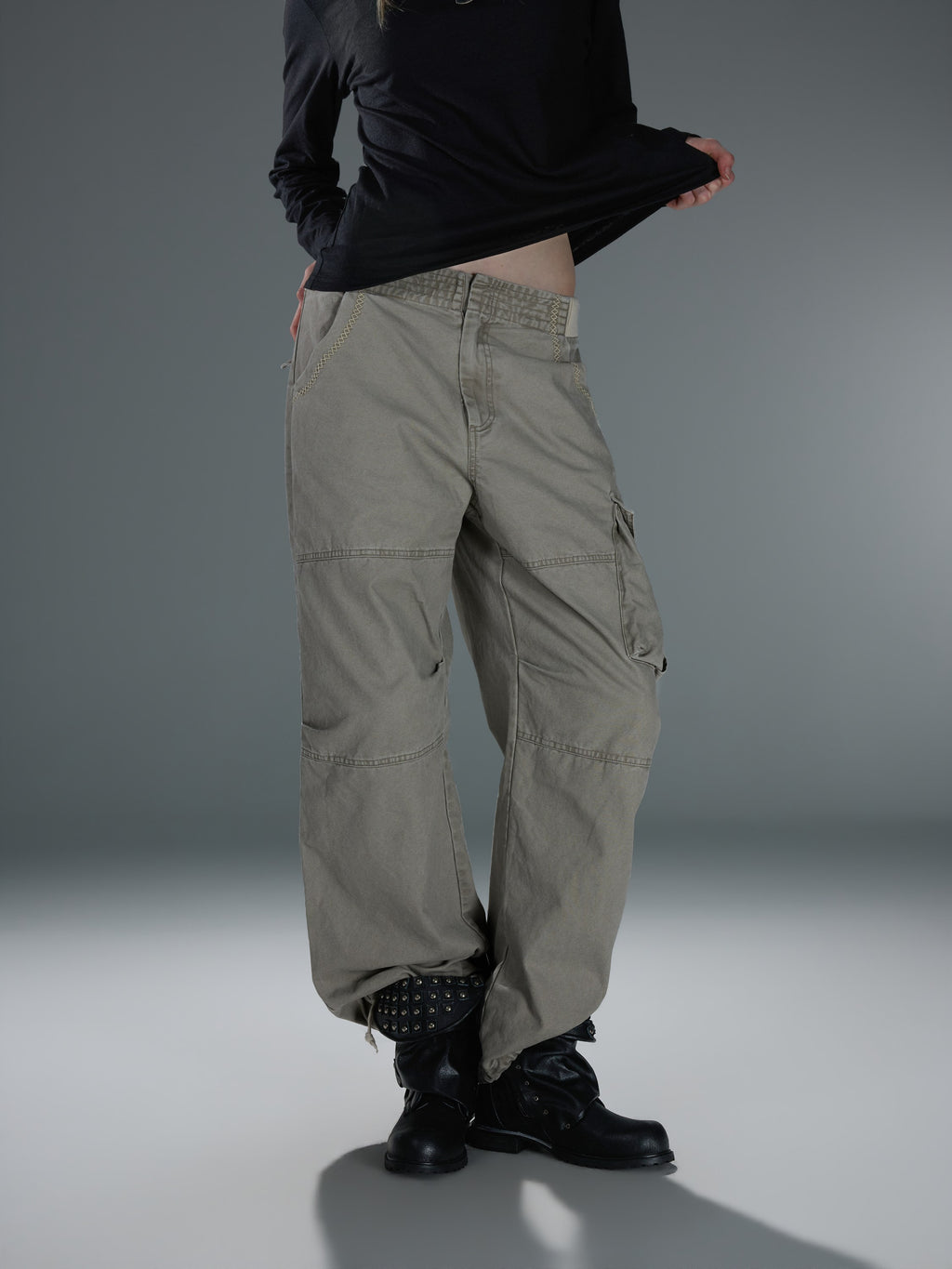 Contrast Embroidered Straight Cargo Pants — image 8