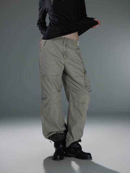 Contrast Embroidered Straight Cargo Pants — image 8