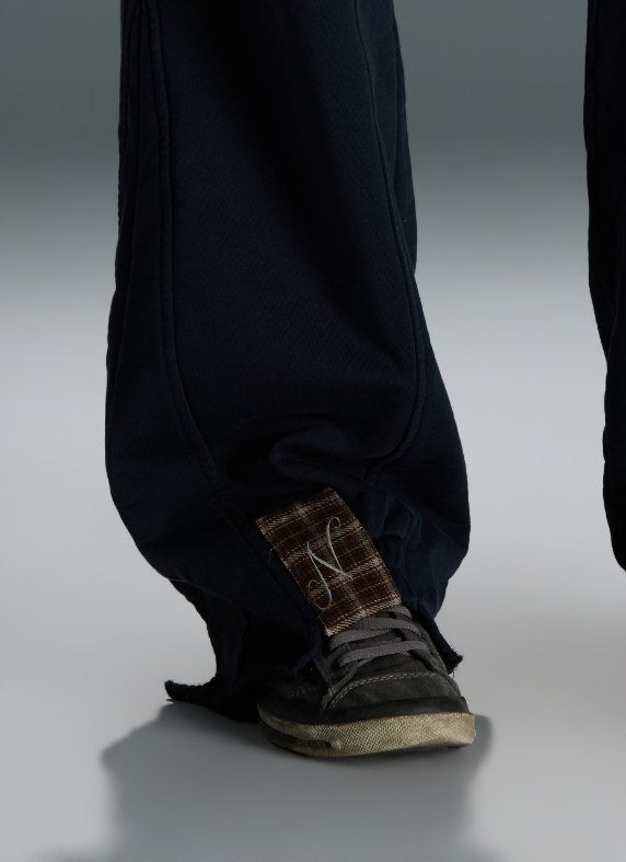 Washed Plaid-Panel Wide-Leg Sweatpants — image 3