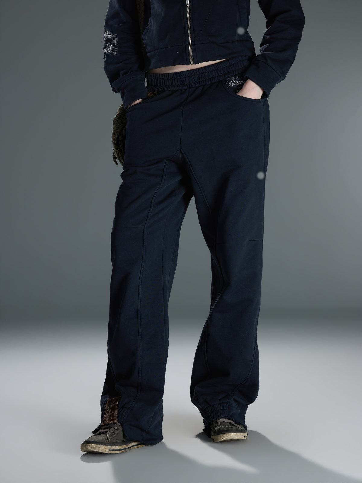 Washed Plaid-Panel Wide-Leg Sweatpants — image 8