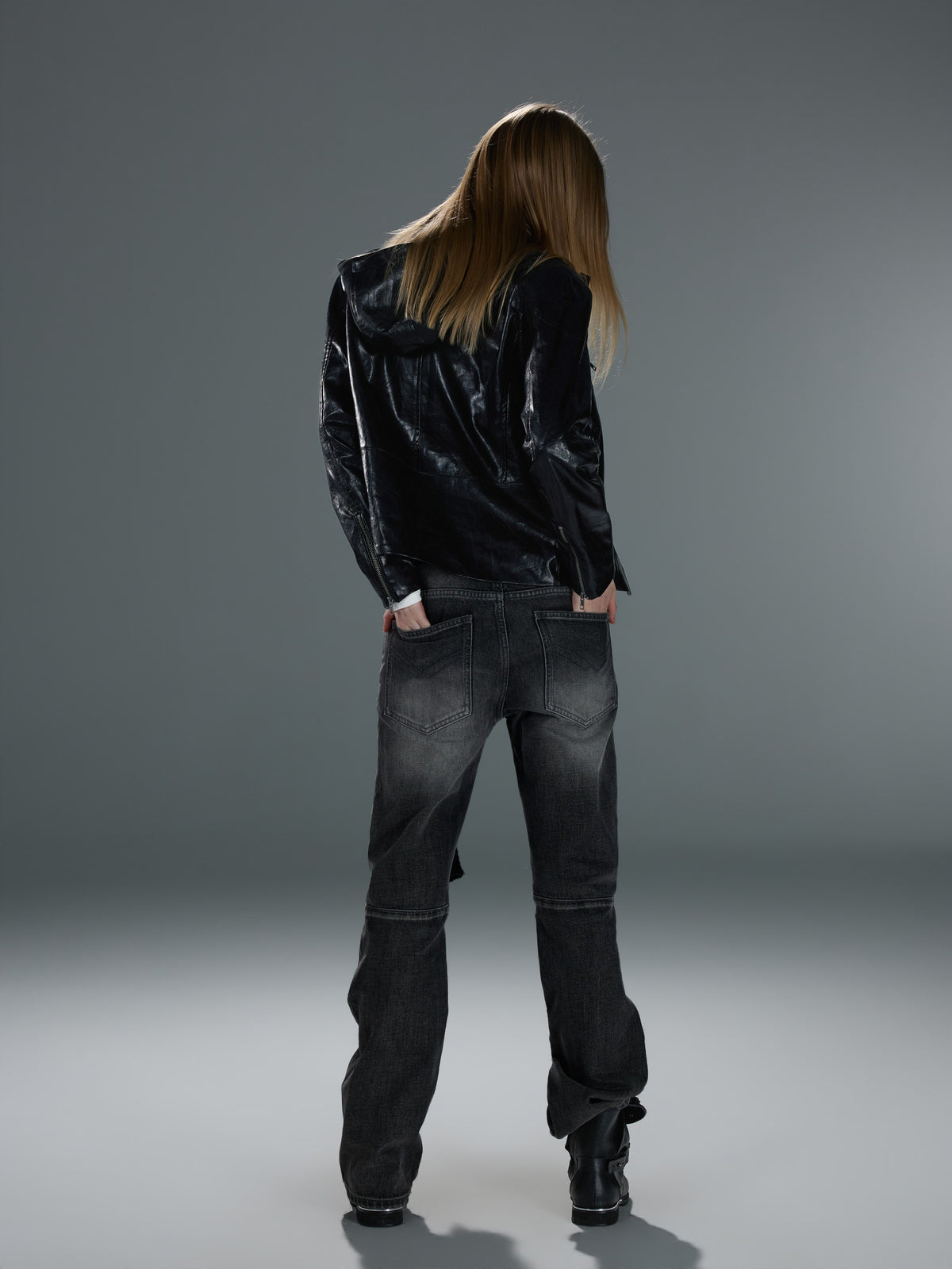 Hooded Wax-Effect Biker Jacket — image 4