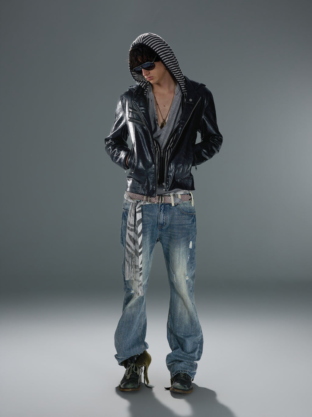 Hooded Wax-Effect Biker Jacket — image 5