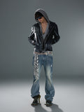 Hooded Wax-Effect Biker Jacket — image 5