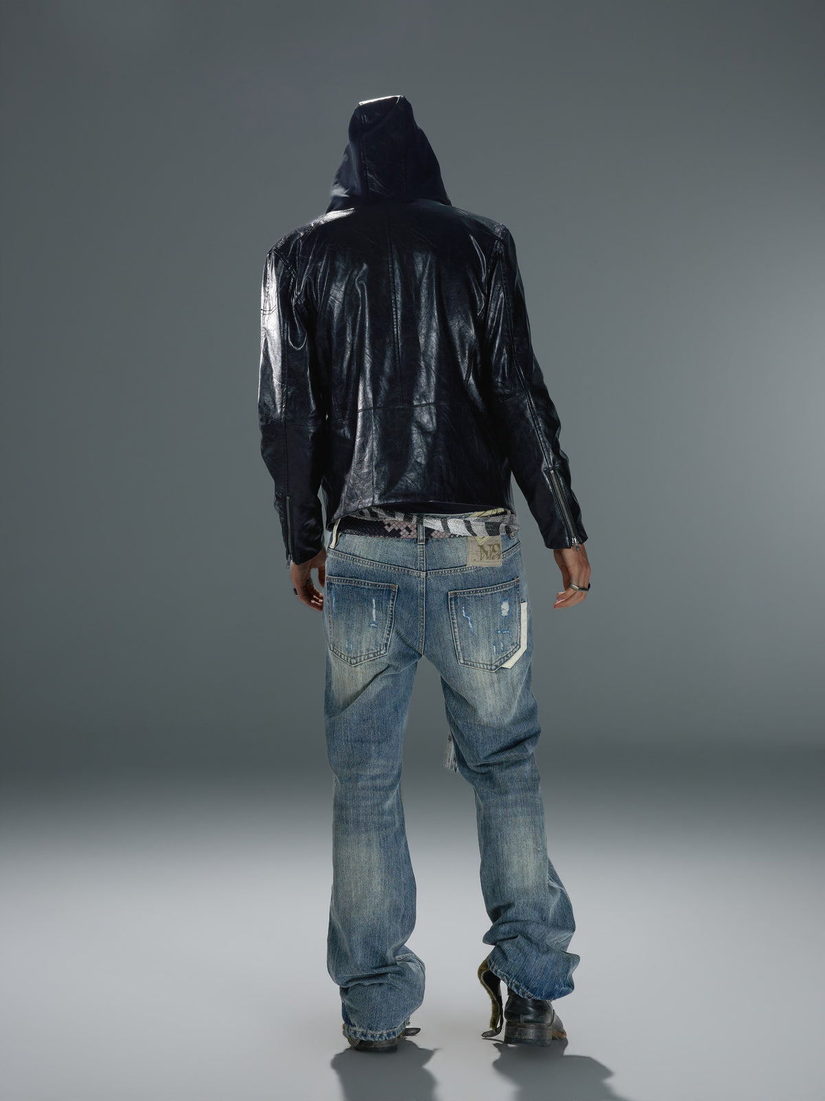 Hooded Wax-Effect Biker Jacket — image 6
