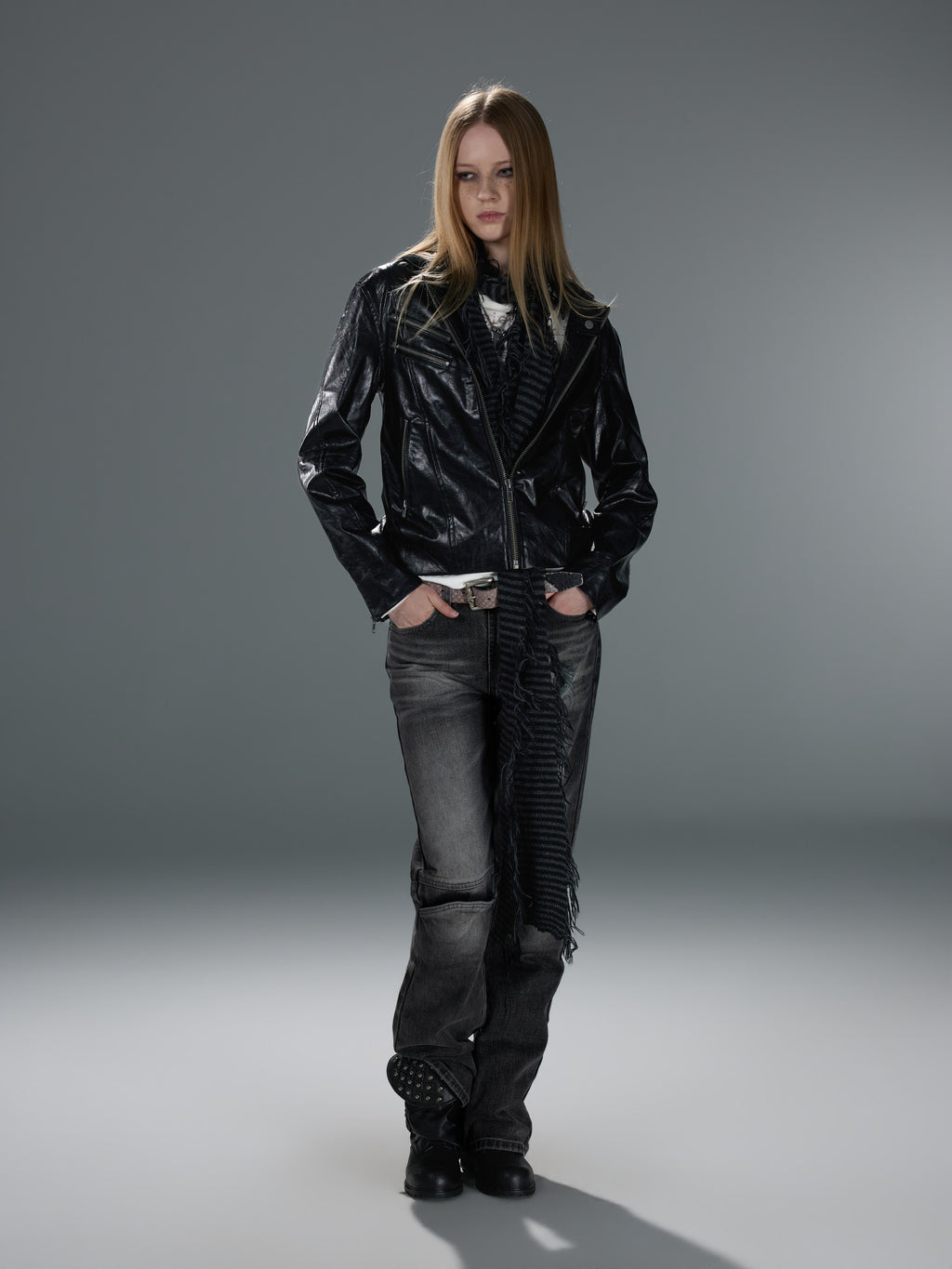 Hooded Wax-Effect Biker Jacket — image 7