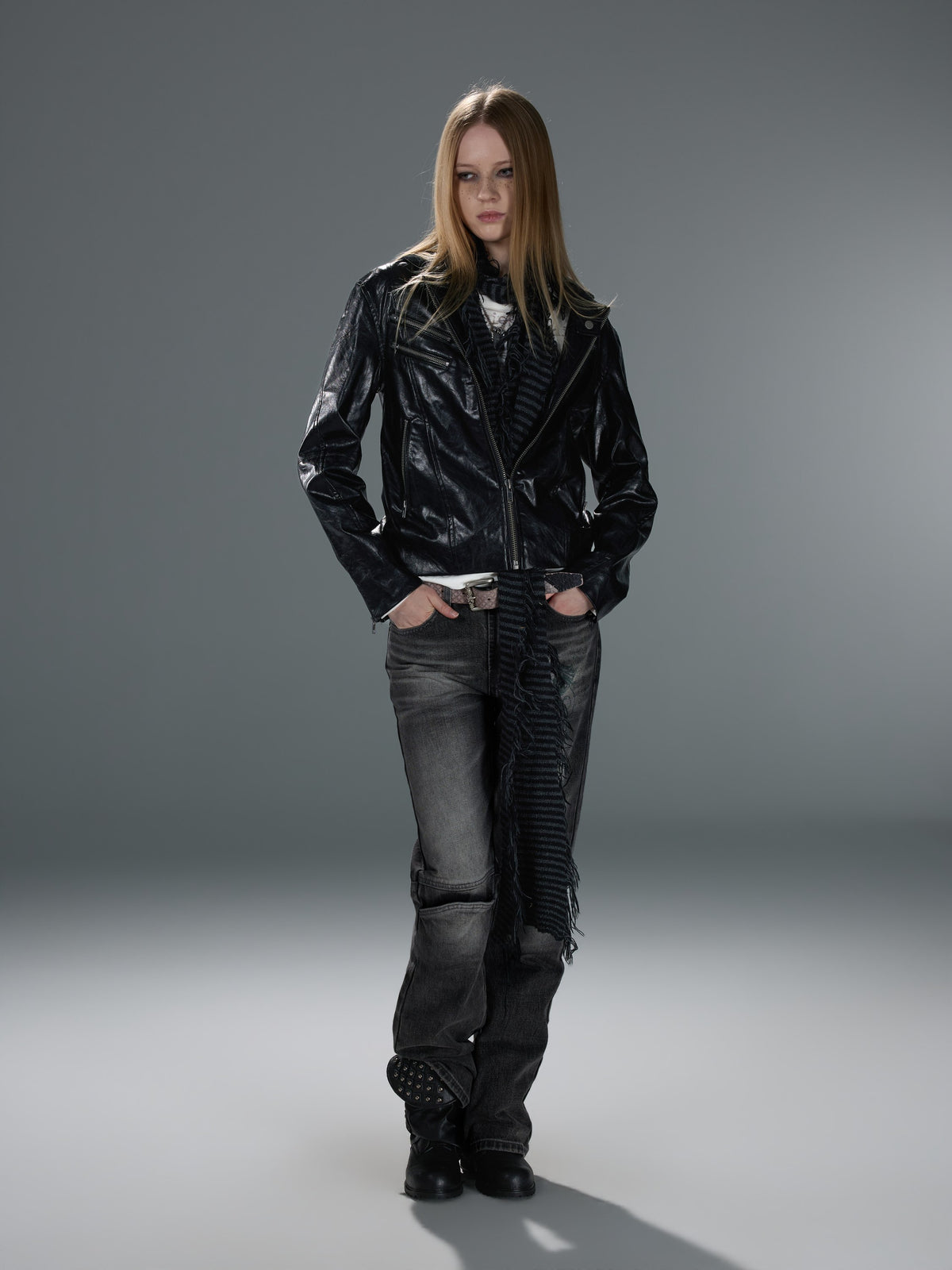Hooded Wax-Effect Biker Jacket — image 7
