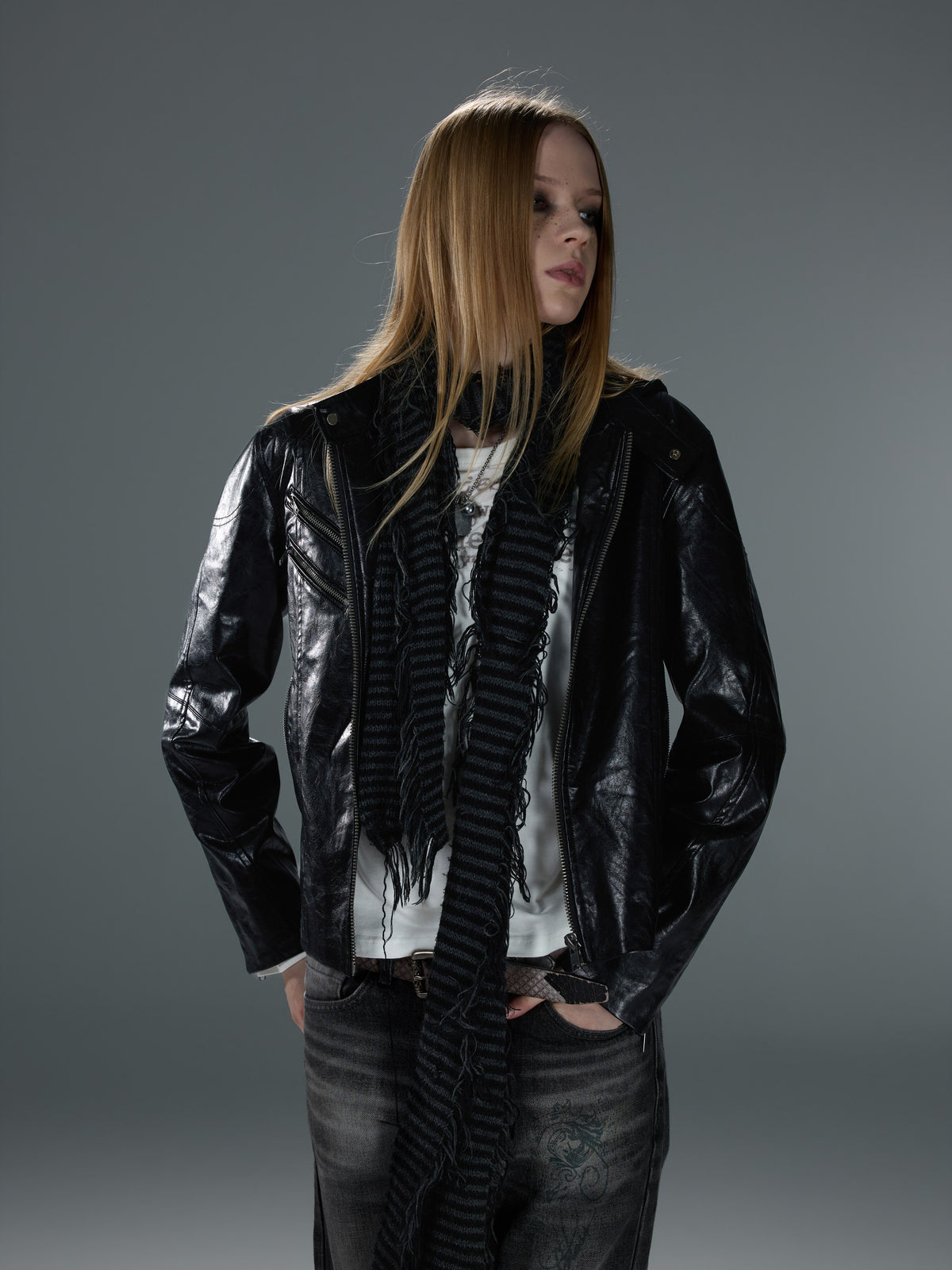 Hooded Wax-Effect Biker Jacket — image 8