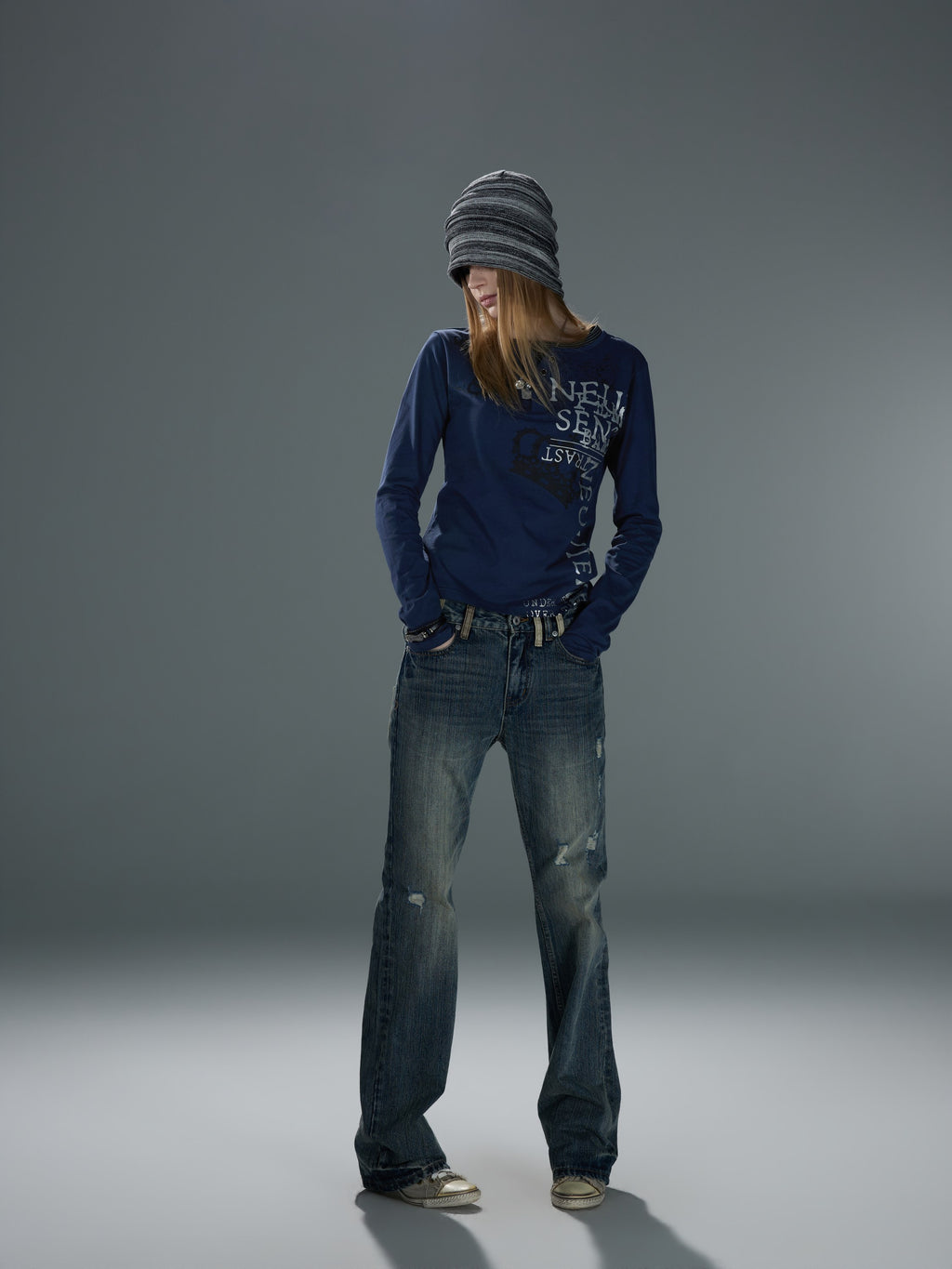 Layered-Collar Silver Foil Long Sleeve — image 1