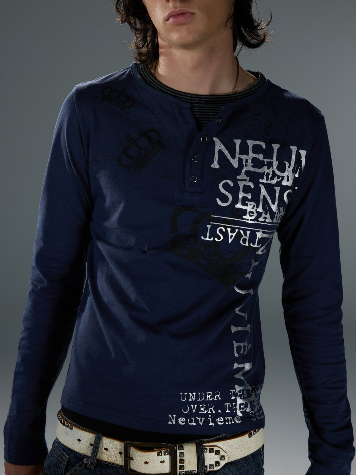 Layered-Collar Silver Foil Long Sleeve — image 6