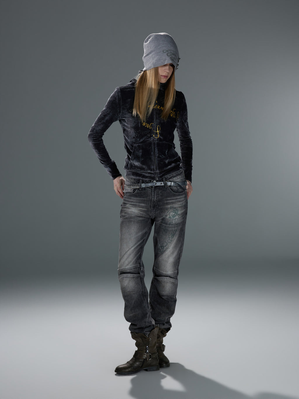 Black-and-Gold Velvet Hooded Sweatshirt — image 1