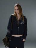 Distressed Plaid-Appliqué Zip Sweatshirt — image 3