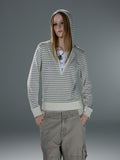 Layered-Look Striped V-Neck Hooded Top — image 4