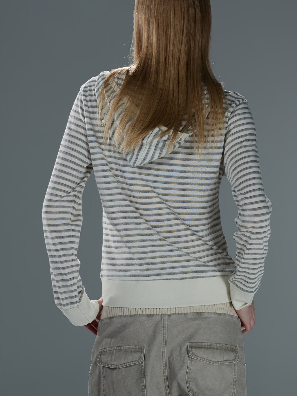Layered-Look Striped V-Neck Hooded Top — image 6