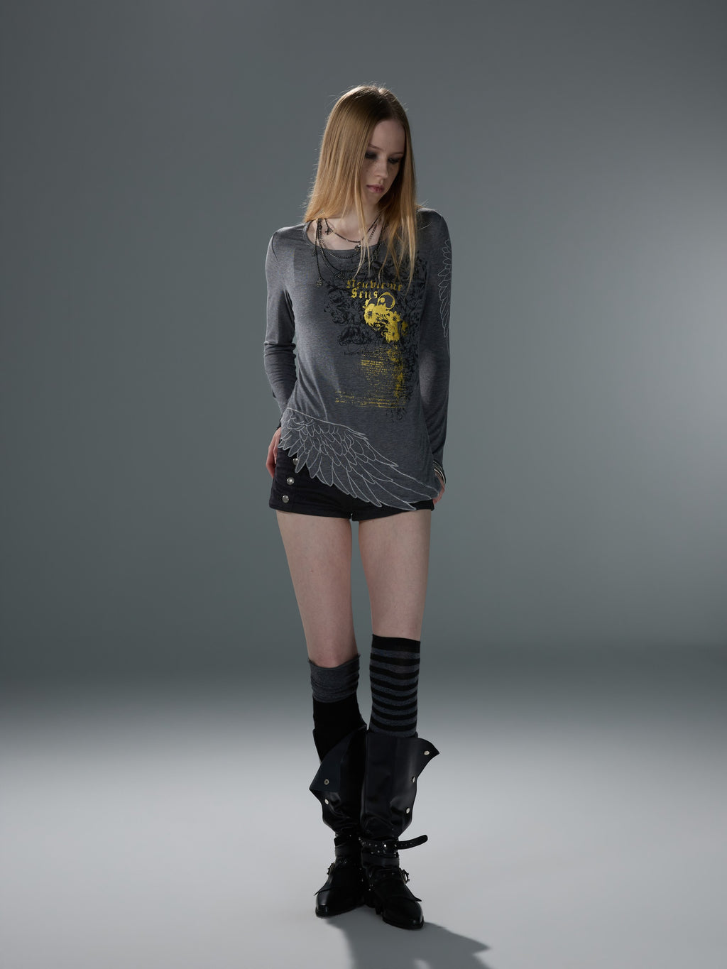 Wing-Hem Foil-Print Wool-Blend Long Sleeve — image 4