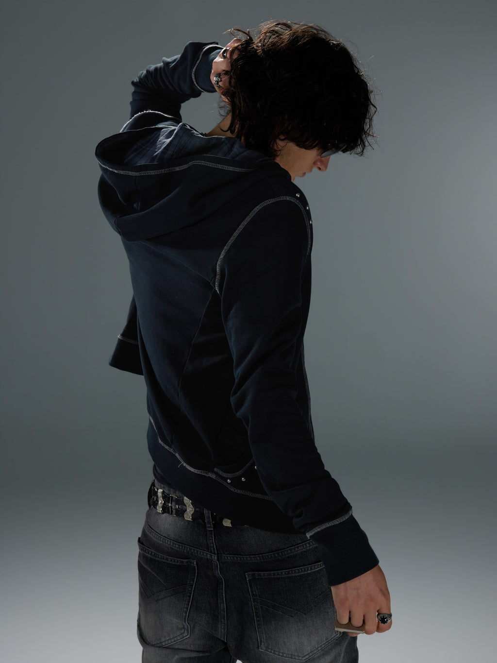 Faded Plaid Contrast-Stitch Sweatshirt — image 7