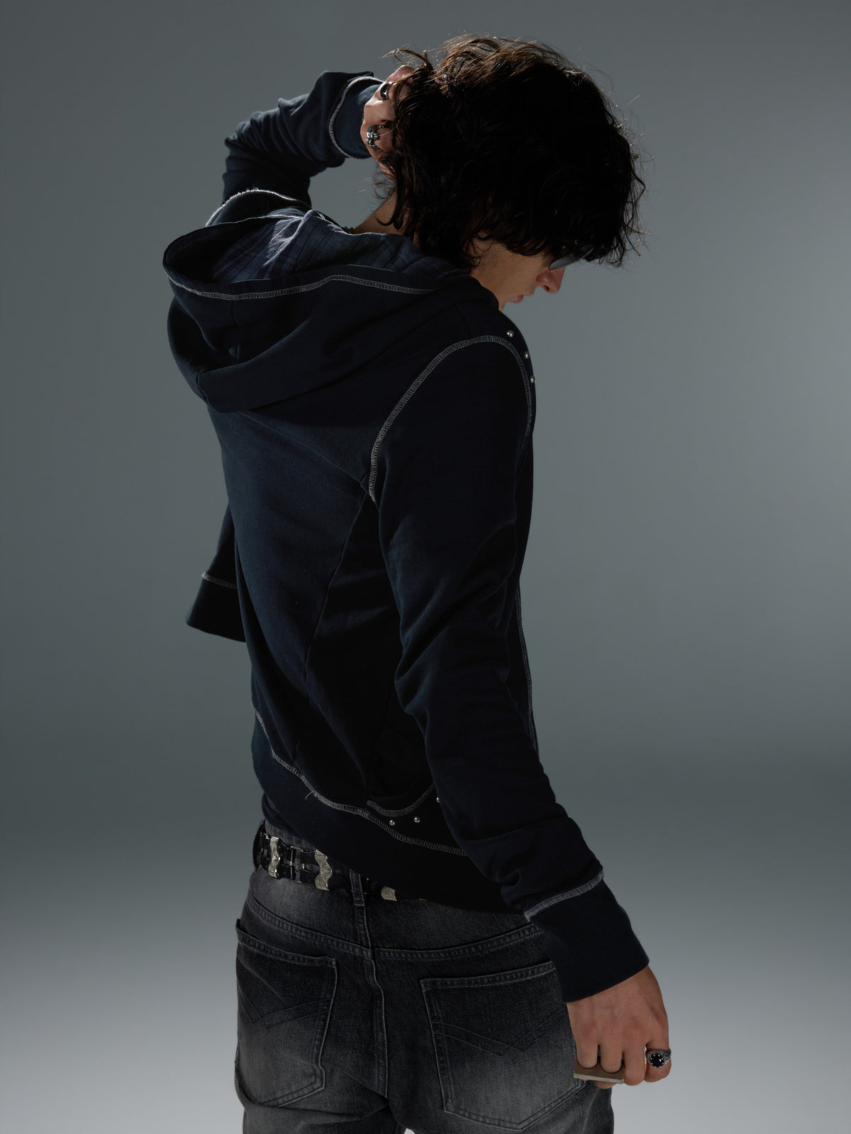 Faded Plaid Contrast-Stitch Sweatshirt — image 7