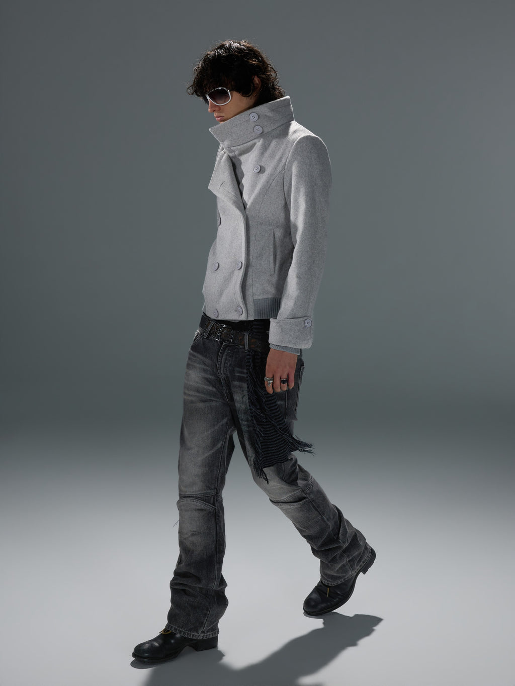 Washed Deconstructed Knee-Panel Jeans — image 3