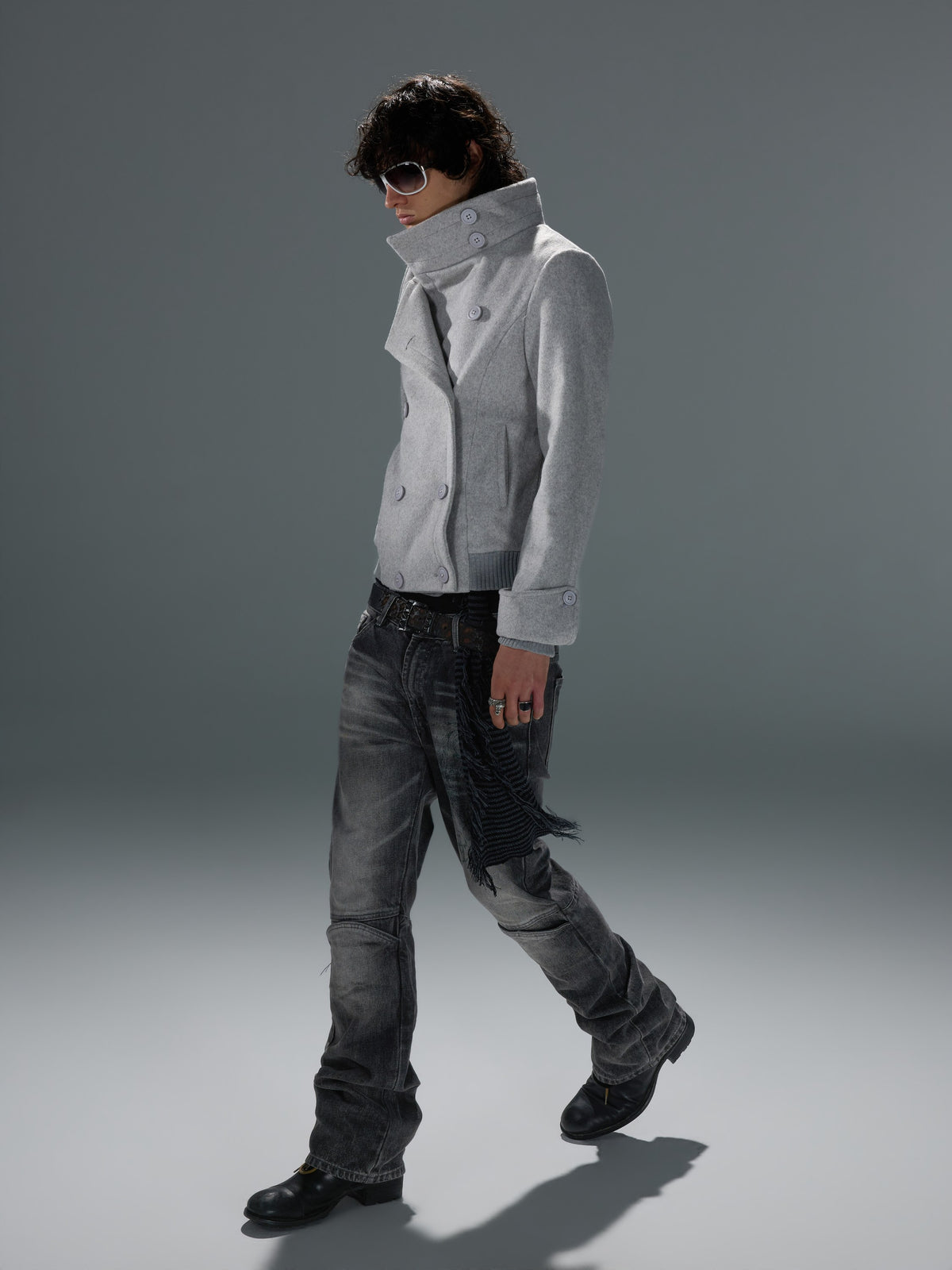 Washed Deconstructed Knee-Panel Jeans — image 3
