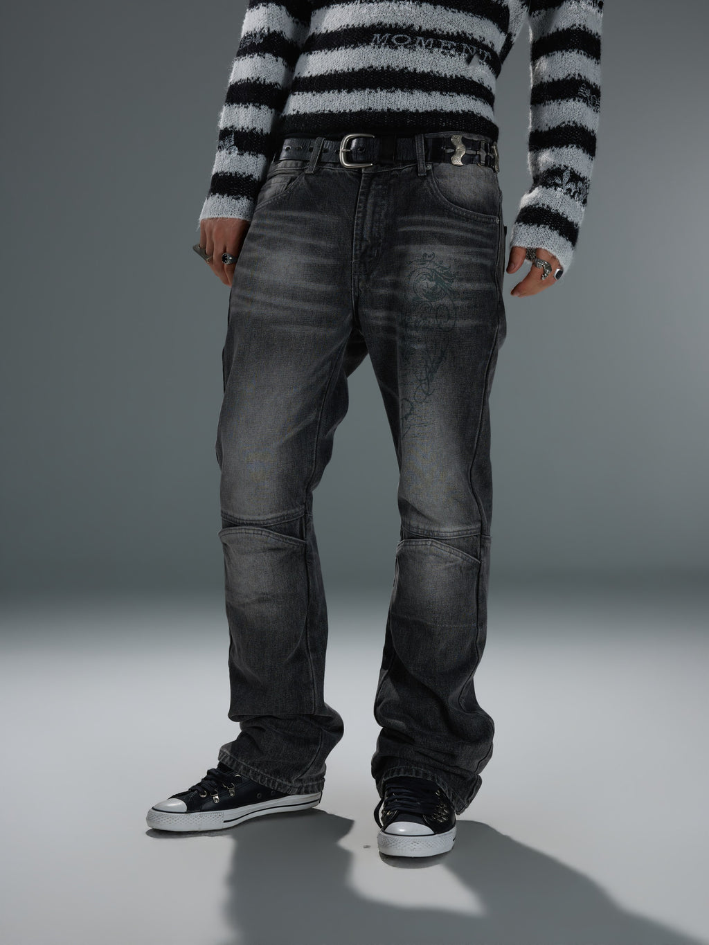 Washed Deconstructed Knee-Panel Jeans — image 6