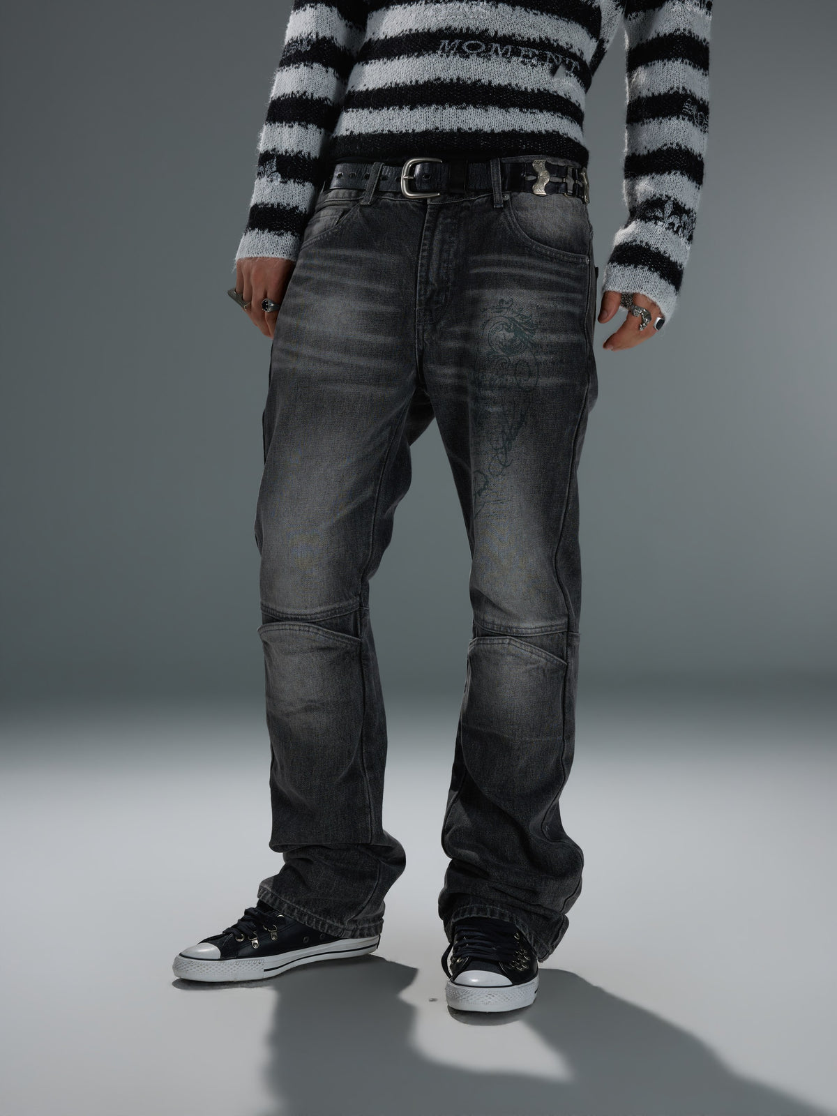 Washed Deconstructed Knee-Panel Jeans — image 6