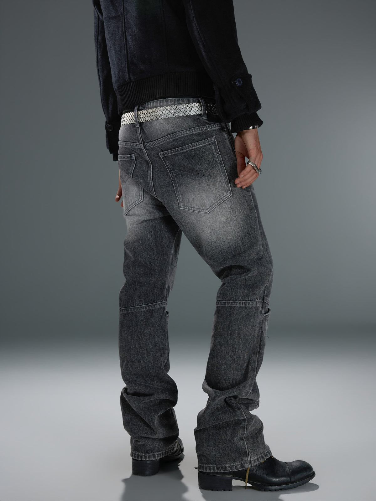 Washed Deconstructed Knee-Panel Jeans — image 7