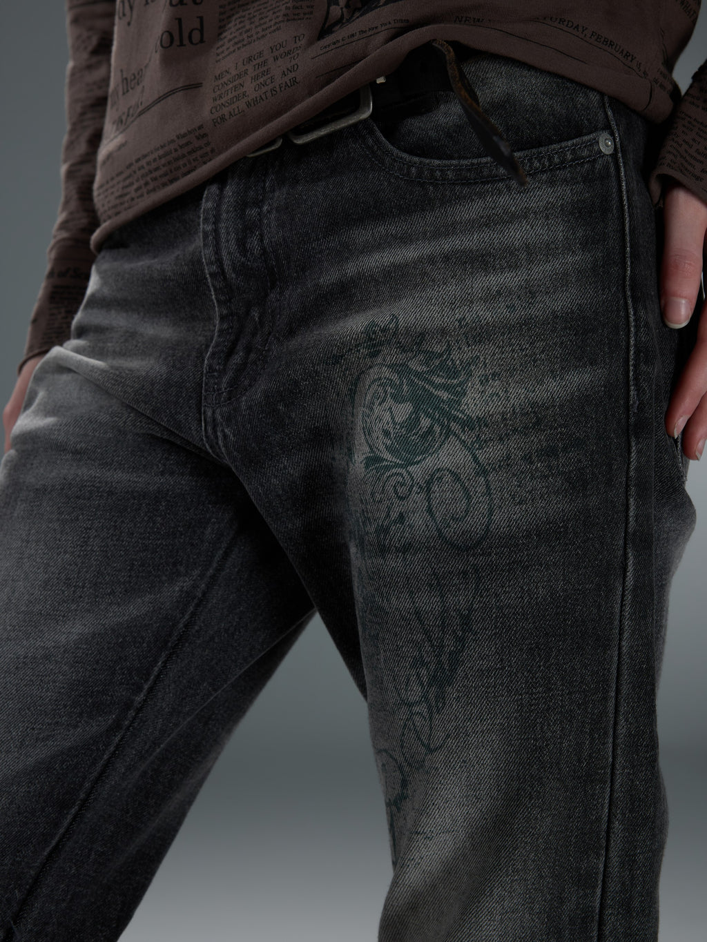 Washed Deconstructed Knee-Panel Jeans — image 8