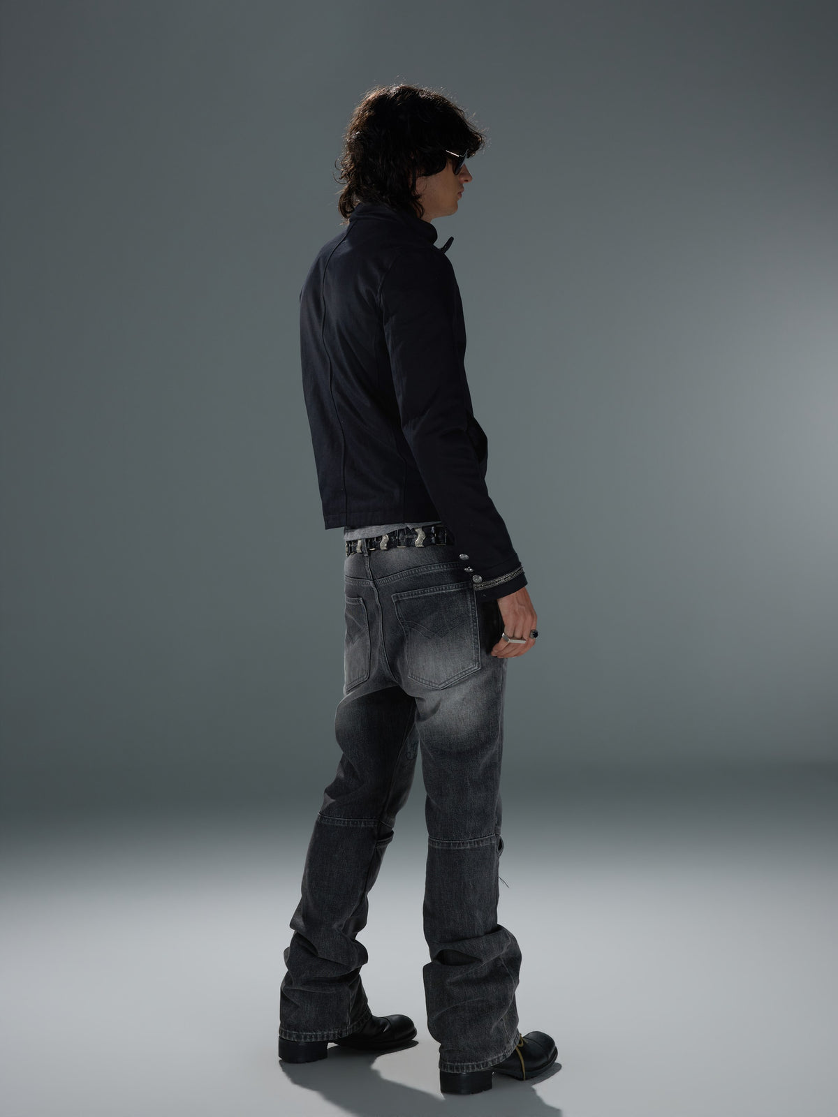 Washed Deconstructed Knee-Panel Jeans — image 9