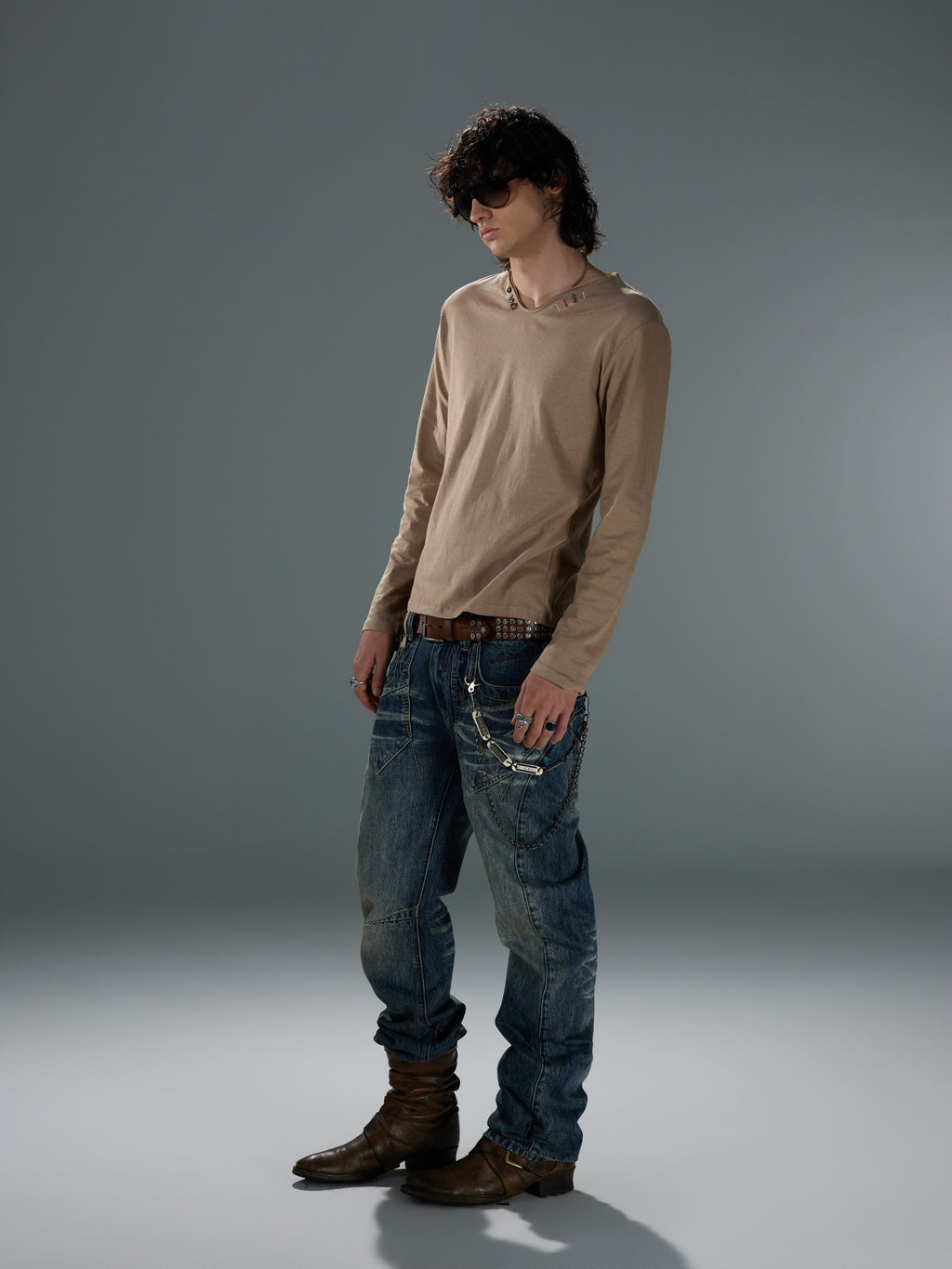 Washed Deconstructed Curved-Leg Jeans — image 4
