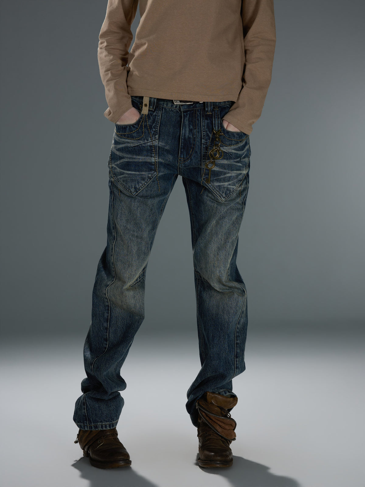 Washed Deconstructed Curved-Leg Jeans — image 6