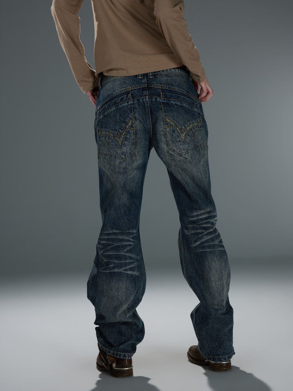 Washed Deconstructed Curved-Leg Jeans — image 7