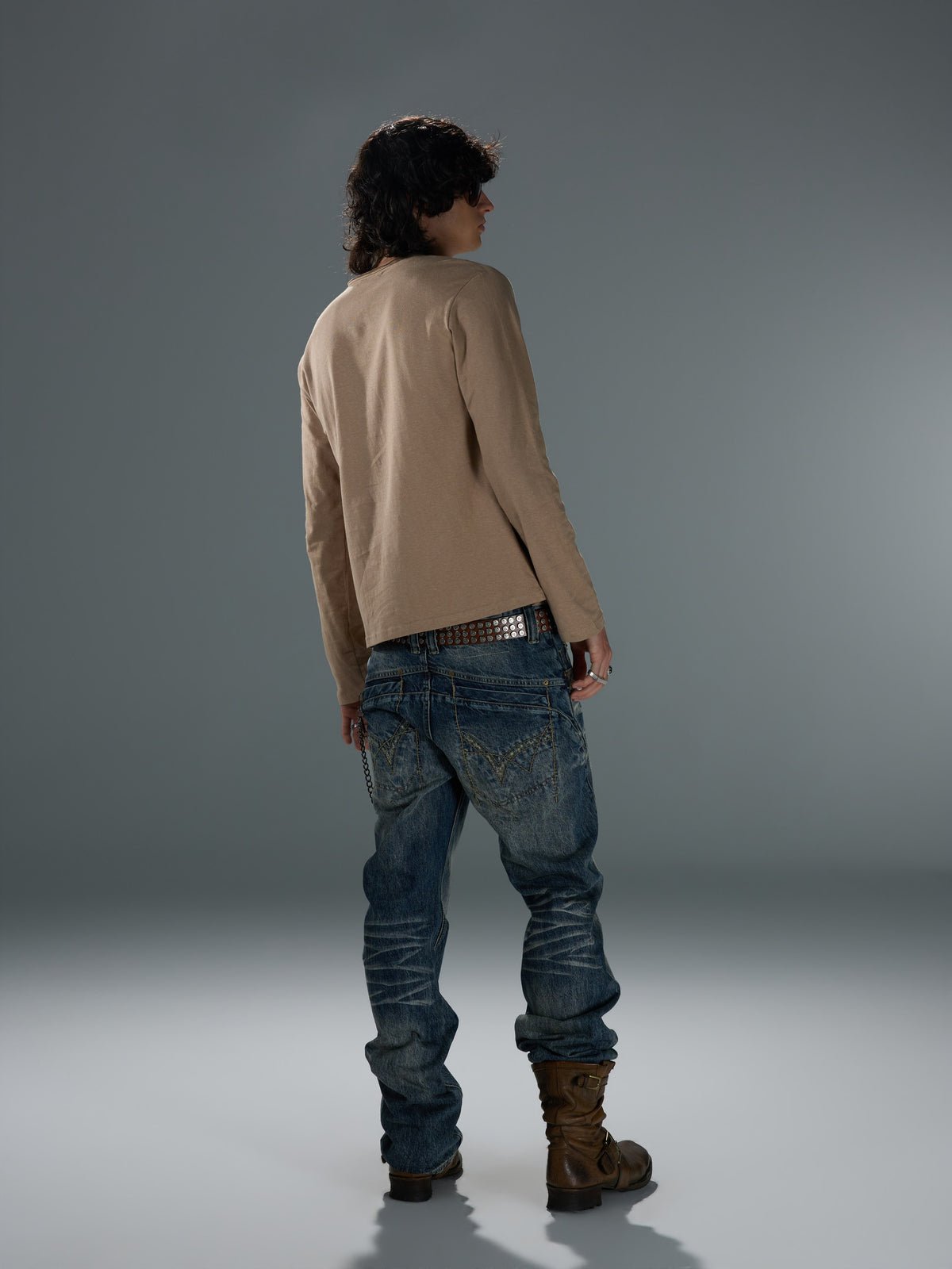 Washed Deconstructed Curved-Leg Jeans — image 8