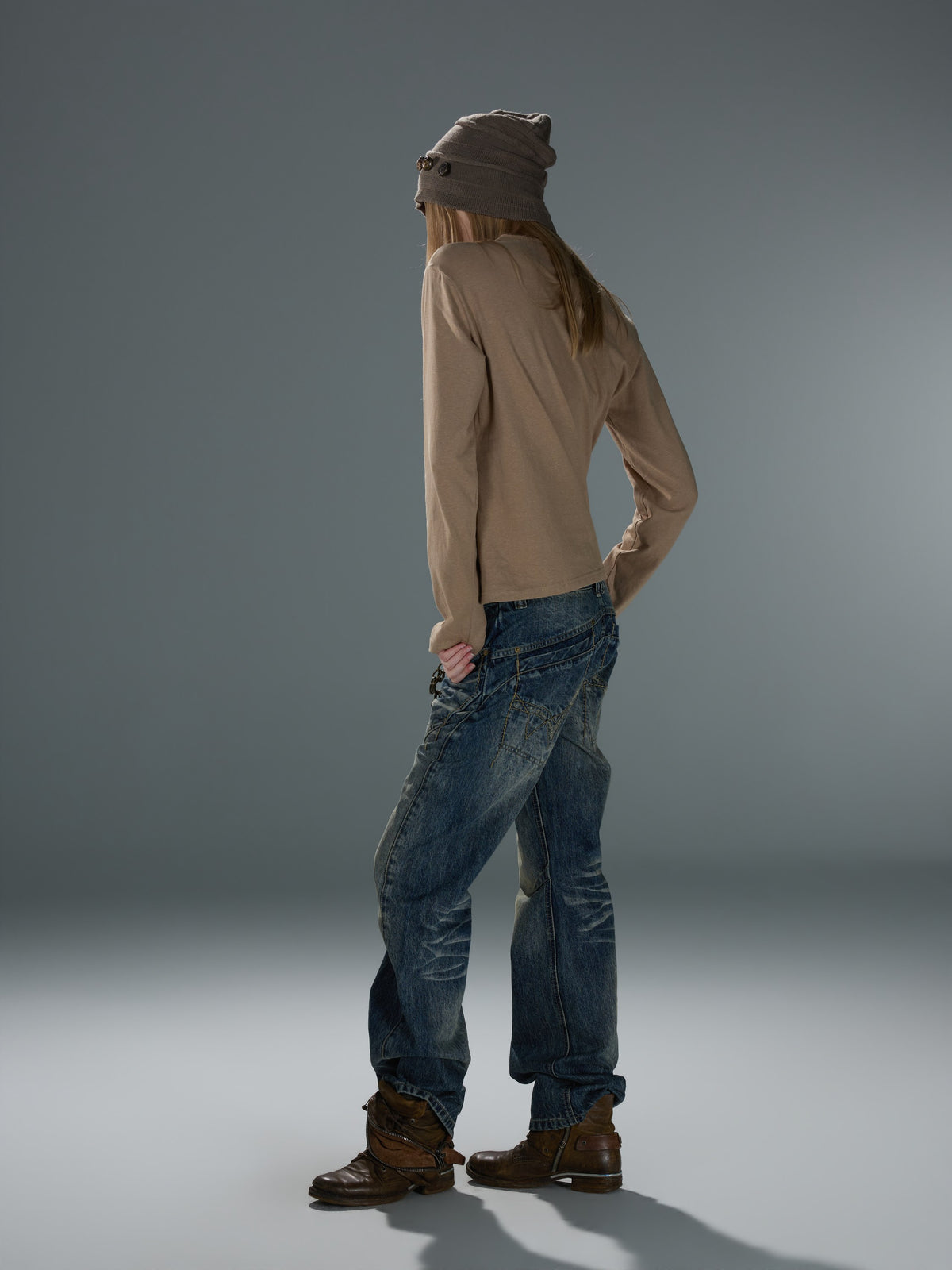 Washed Deconstructed Curved-Leg Jeans — image 9