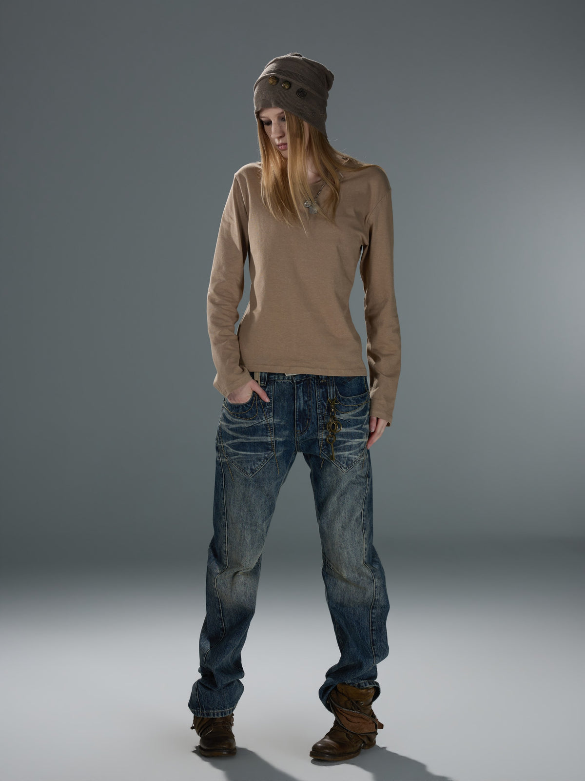 Washed Deconstructed Curved-Leg Jeans — image 11